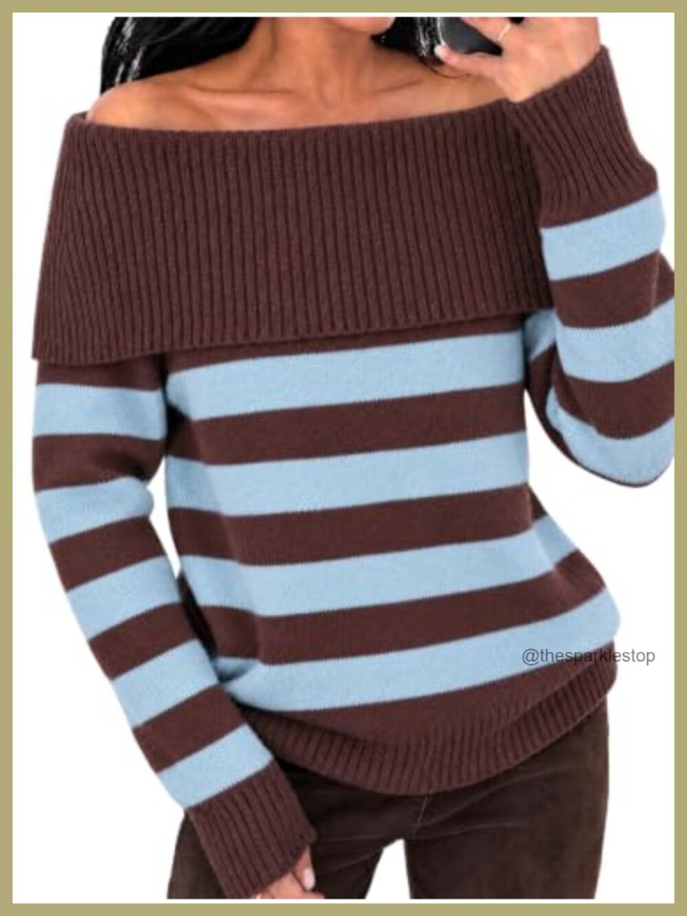 Off Shoulder Argyle Sweater Color Block Knit Pullover